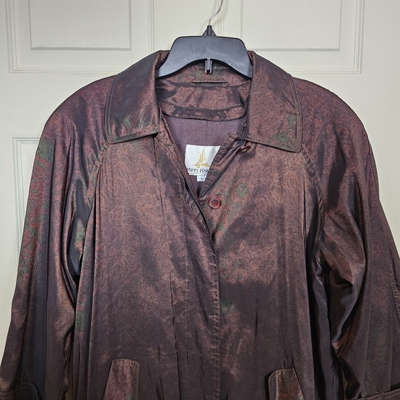 Vintage Shimmer Iridescent Long Button Down Trench Floral Coat - Picture 4 of 9